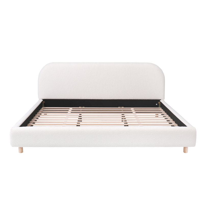 Lit plateforme tapissier moderne avec tête de lit courbée, Très grand