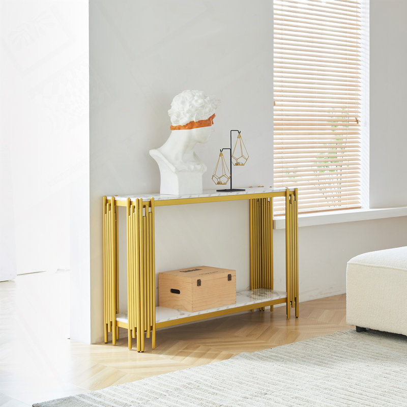 Console Table, Living Room Sofa Table, Gold/White