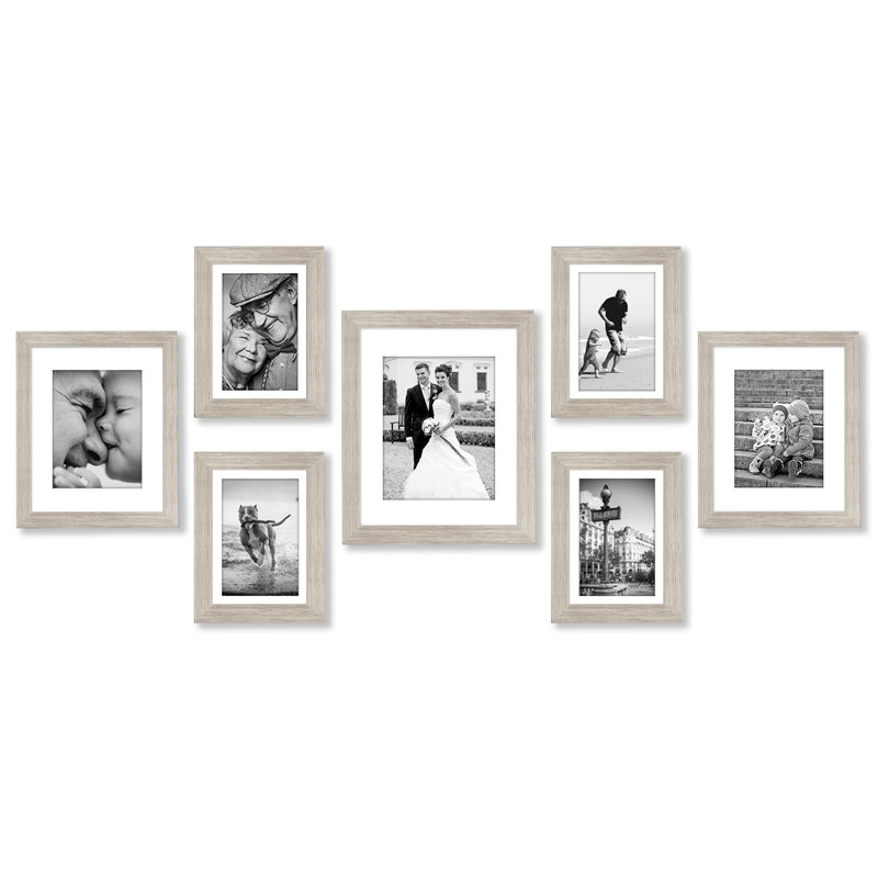 Set Of 7 Picture Frames With Shatter-Resistant Glass - Gallery Wall Frame Set With One 11X14 Frame, Two 8X10 Frames, And Four 5X7 Frames - Signature Collection - Driftwood
