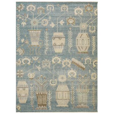 Tapis unique bleu Rajasthan 9 pi 1 po x 12 pi 2 po Rectangle