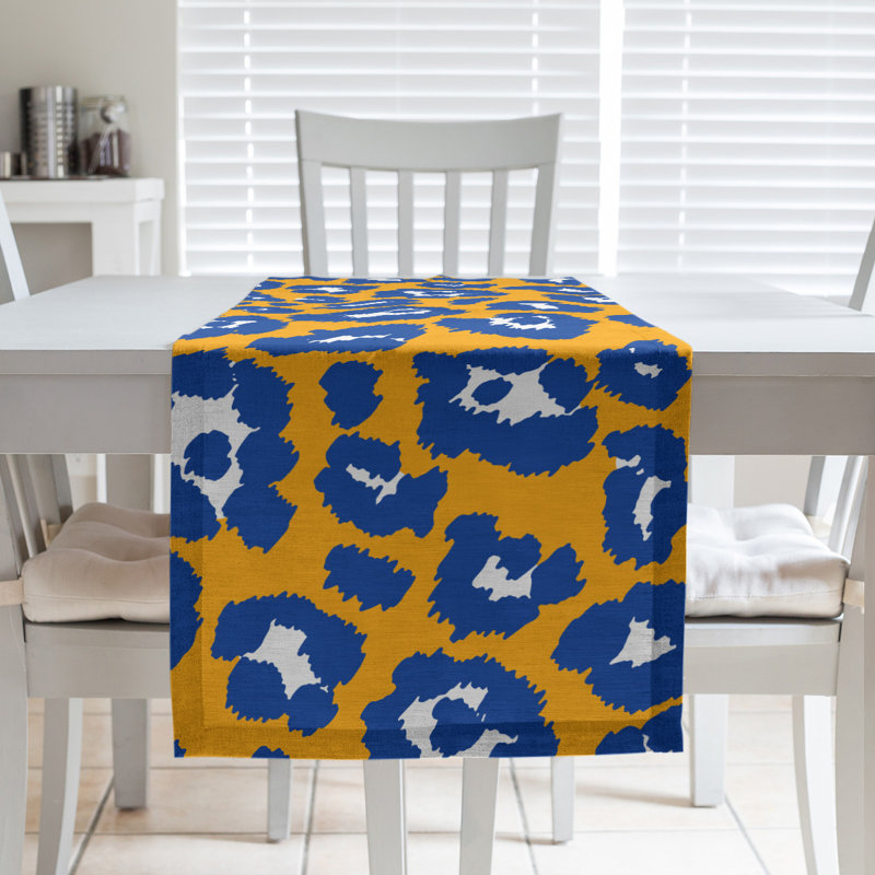 Animal Print Table Runner, 90" x 16", Gold/Blue