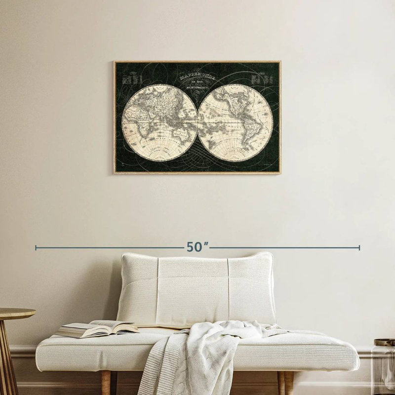 Monde français Licata noir et blanc, 46 po x 31 po, Cadre flottant en bois naturel