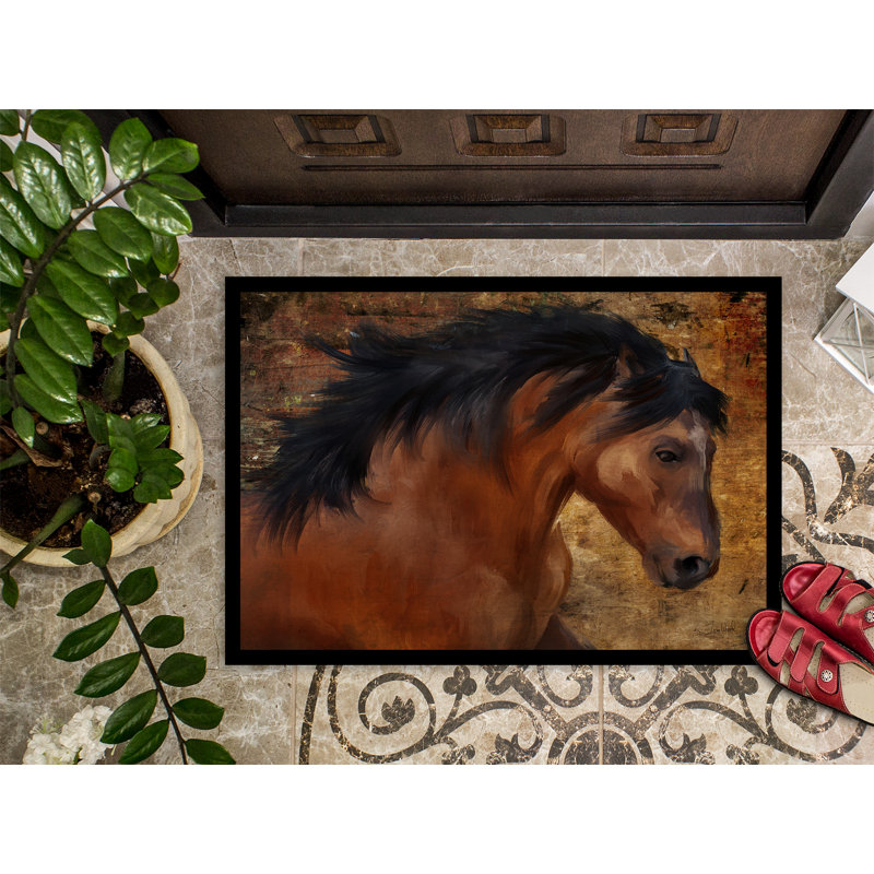 Paillasson d’extérieur antidérapant à chevaux sauvages Viv, Rectangle 2 pi x 3 pi