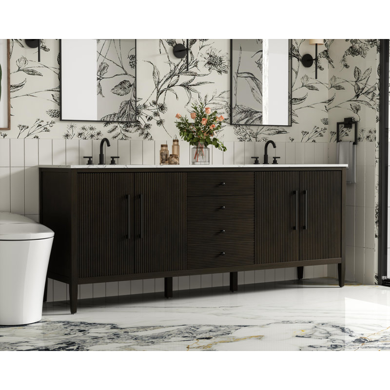 Meuble-lavabo double 84 po, Chêne chocolat