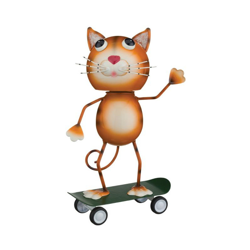 Statuaire de jardin en métal Skateboard, Chat