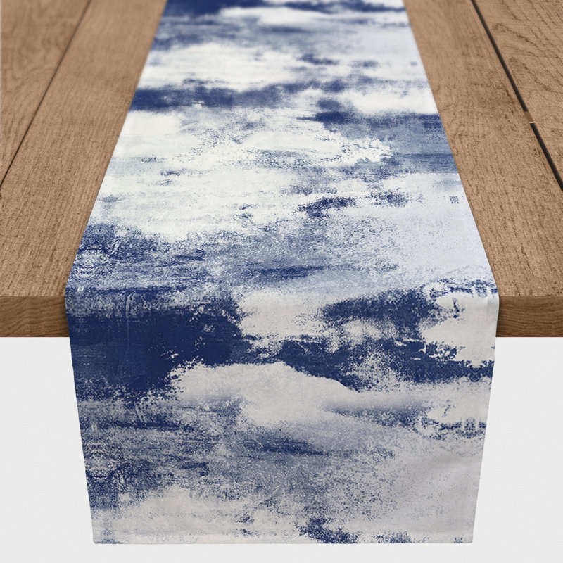Harriss Abstract Table Runner, Blue, 90" x 16"