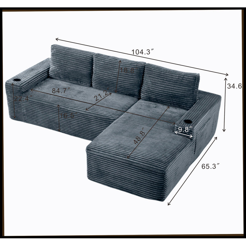Canapé modulaire 104 po Cloud, Gris, Face à la droite