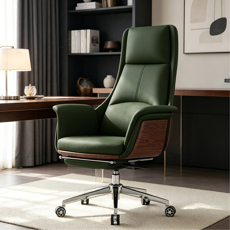 Chaise de bureau simple en similicuir réglable, Vert