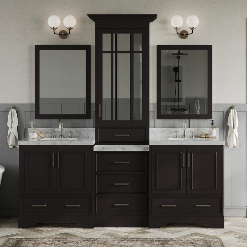 Ensemble de meuble-lavabo double 85 po avec miroir Abshire, Espresso brun