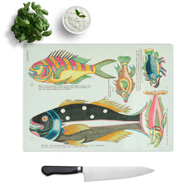 Glass East indies Fish Illustrations Septieme by Louis Renard Chopping Board