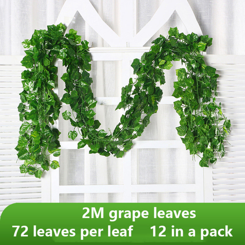 Ensemble de 12 feuilles artificielles de 78,74 po de style liane artificielle, tuyau, balcon, fausses feuilles de vigne, clôture décorative extensible, guirlande suspendue, feuille de vigne