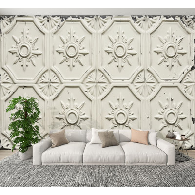 Papier peint rétro à peler et à coller Panneau de faïence rétro Panneau hexagonal Motifs floraux muraux surélevés H 100 po x l 144 po Papier mural amovible en PVC auto-adhésif pour le salon de la chambre Bureau à domicile