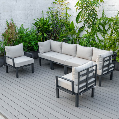 Chelsea 6‑Piece Outdoor Patio Sectional – Powder‑Coated Aluminum U‑Shape Conversation Set with Removable Cushions