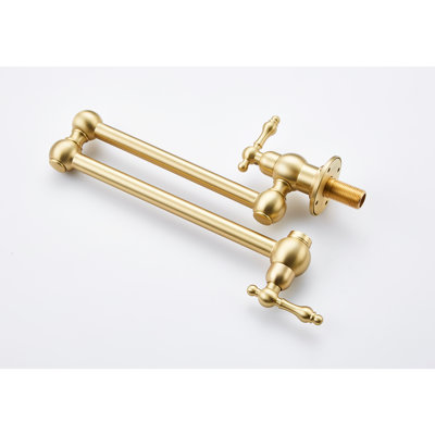 Support de robinet de robinet de baignoire brossé en or brossé - bras pliable, 360 tours, fabrication en laiton, poignées doubles pour réguler le débit d'eau, traitement de surface corrosif se pliant en rotation, économe en espace, fabrication,