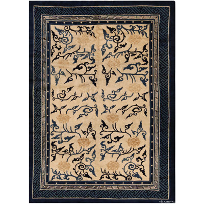 Antique Chinese Peking Cream And Blue Rug