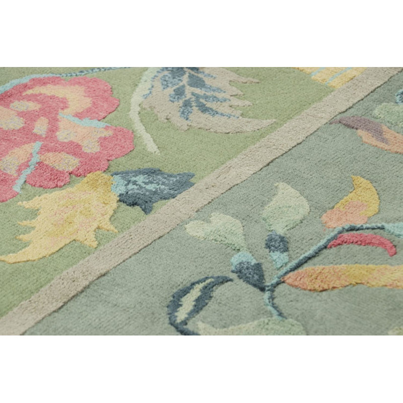 Art Deco Hand Knotted Wool Floral Area Rug, Rectangle 5' x 8'