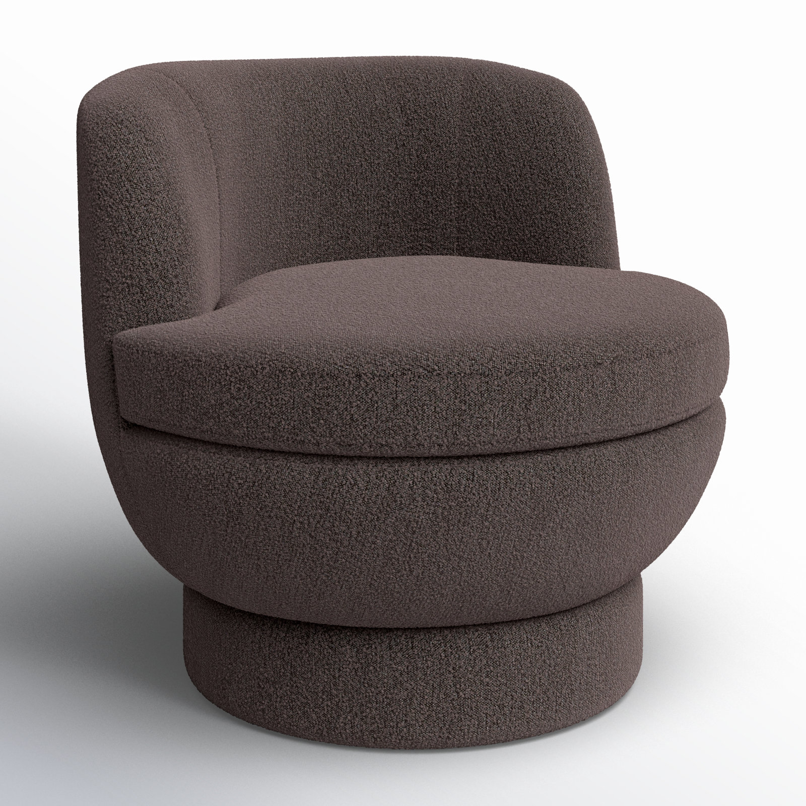 Volla Swivel Barrel Chair, Dark Brown Chenille