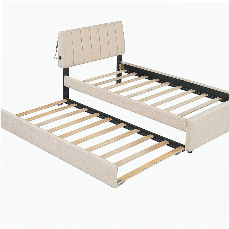 Lit plateforme à plateau-coussin double Teddy, Beige
