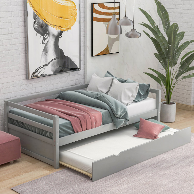 Lit de jour en bois avec couchette, Gris