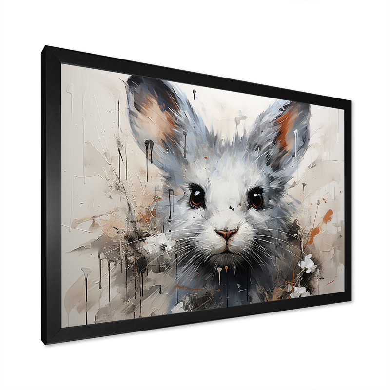 Minimalisme, souris, portrait abstrait - souris, art mural sur toile, Cadre simple noir, H 16 po x l 32 po x P 1 po