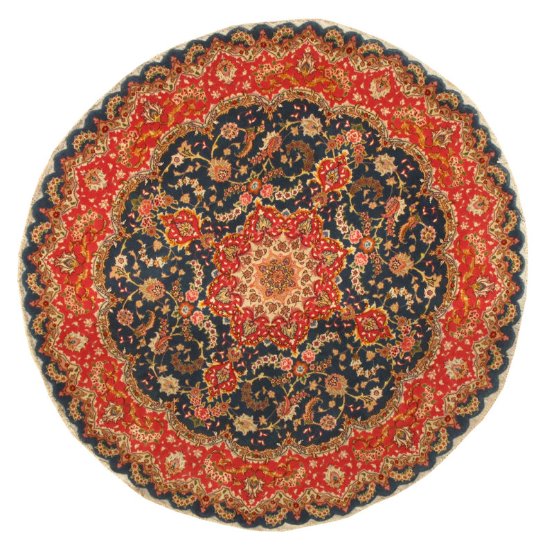Handmade Blue Floral Round Wool and Silk Area Rug