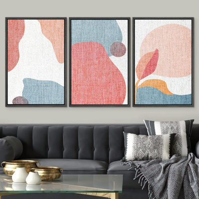 " Colorful Red Blue & Orange Ink Blots Abstract Shape Illustration Modern Art Chic Relax Calm " 3 - Pieces on