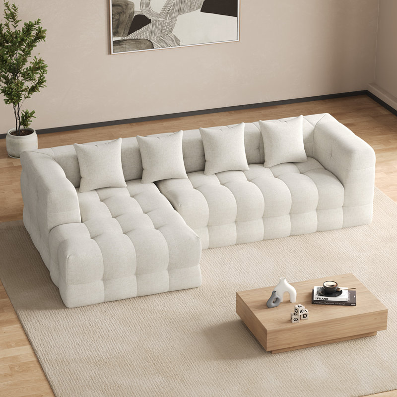 Canapé modulaire rembourré 2 pièces Boneless, Face à la gauche, Chenille blanche