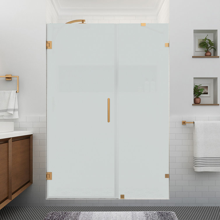 Nautis XL 56.25 in. to 57.25 in. W x 80" H Hinged Frameless Shower Door w/Ultra-Bright Frosted Glass