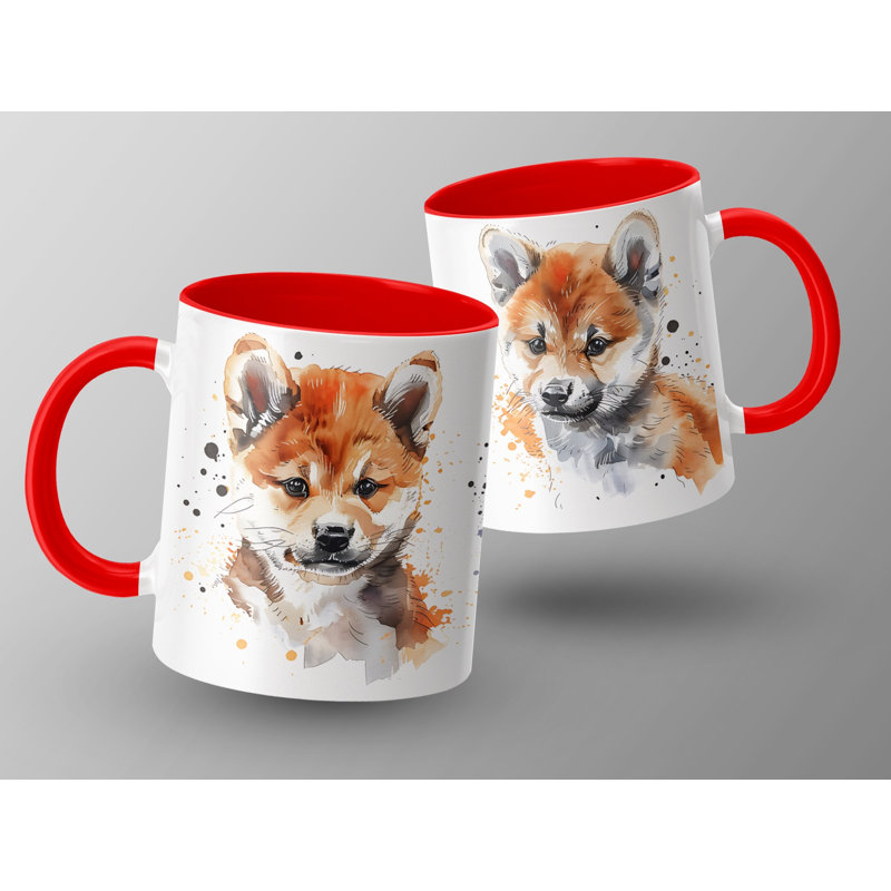 Adorable Watercolor Shiba Inu Puppy 11oz Coffee Mug, Red, 2