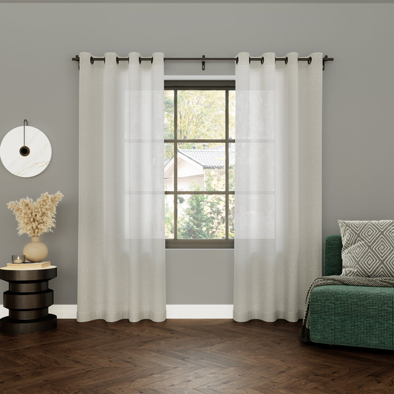 Yitzi Slub Textured Linen Blend Semi-Sheer Grommet Curtain Panel, Ivory, 52" W x 95" L