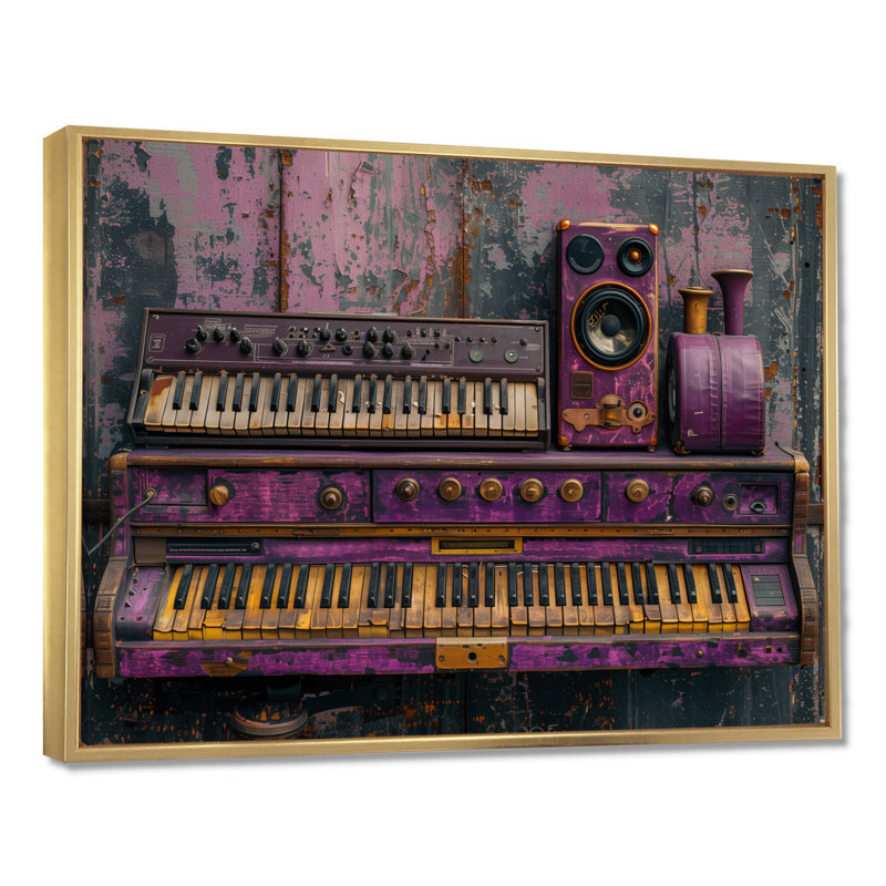 «Purple Gold Music Instument», H 30 po x l 40 po, Cadre doré flottant, bois massif