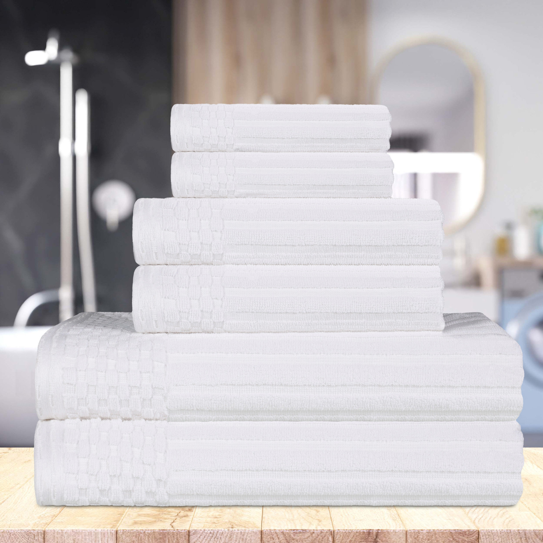 Grandeur Hospitality Bath Towels, 100% Cotton, 6 Pack, White