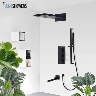 Système de douche mural en bronze huilé avec contrôle thermostatique et douchette