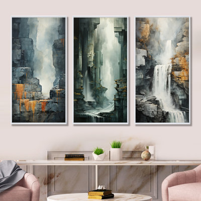 «Waterfall Cliff Adventure - Waterfall», ensemble de 4 reproductions d'art mural