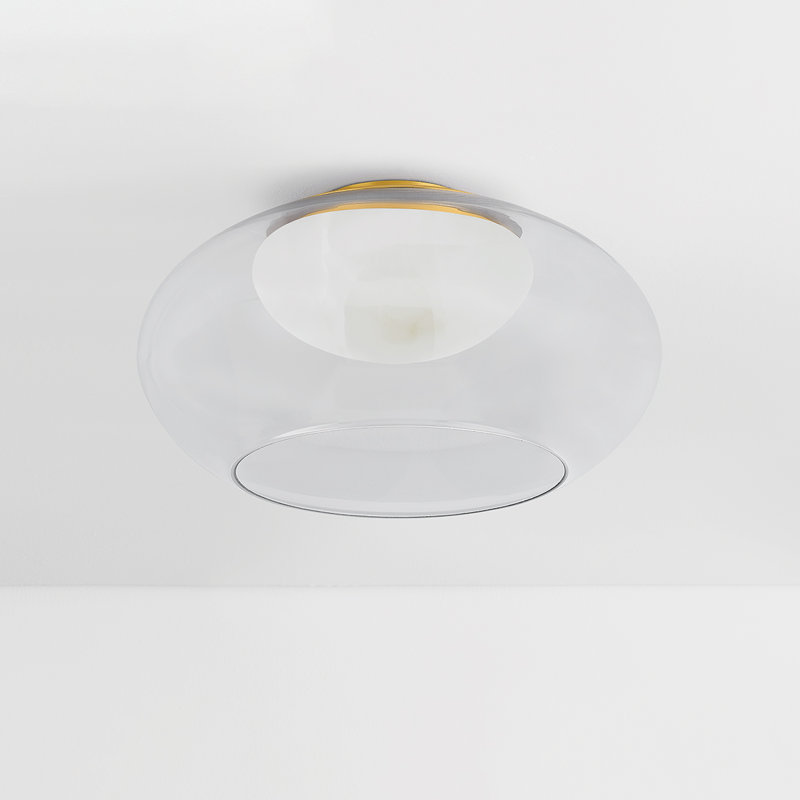 Moore Flush Mount in Aged Brass, 9" H x 17" W x 17" D, 16 W