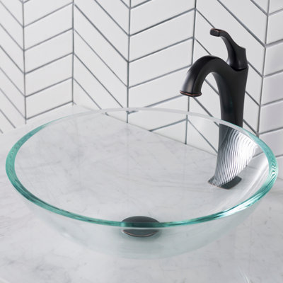 Lavabo de salle de bain vasque circulaire en verre avec robinet