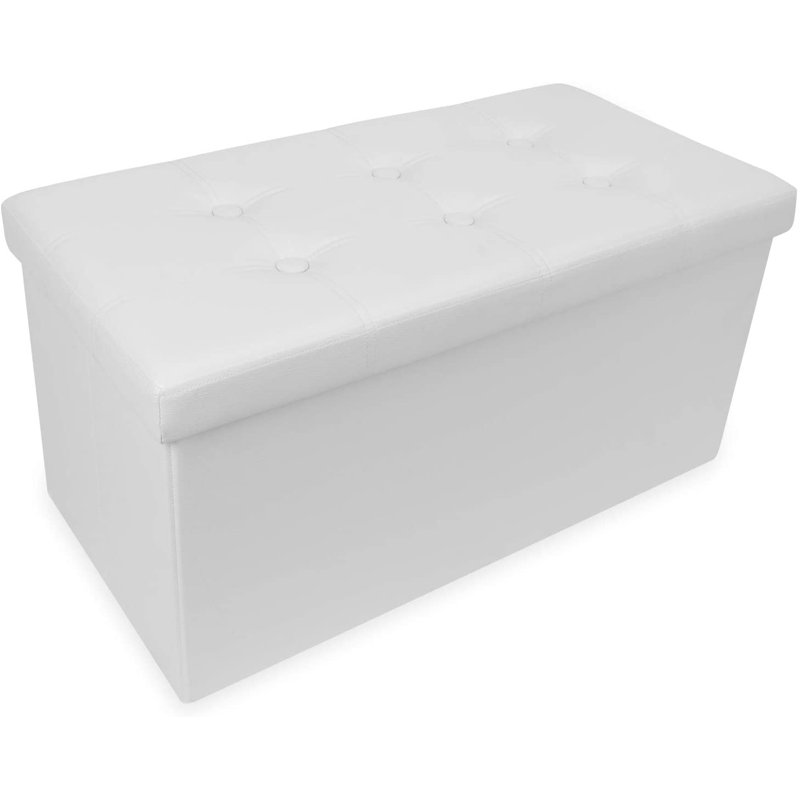 Repose-pieds de rangement rectangulaire en similicuir de 30 po Quinnes, Simili cuir blanc