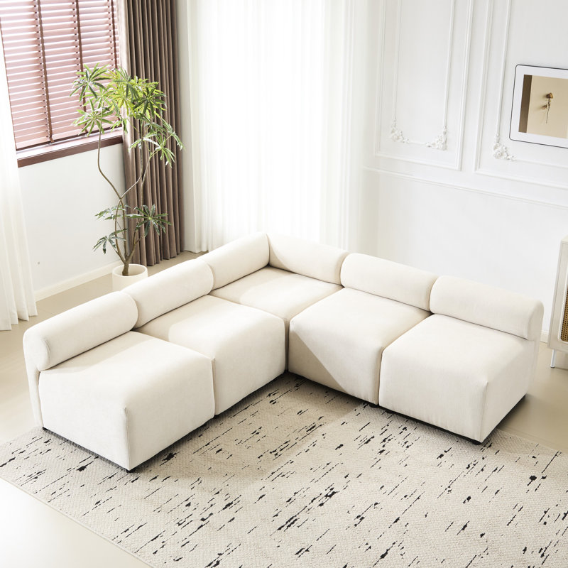 83 po Canapé modulaire en forme de V modulaire avec pour une vie confortable, tissu beige, 4 sièges, structure, mousse douce à haute densité, arrangement personnalisé, sièges de salon à installation rapide, structure,