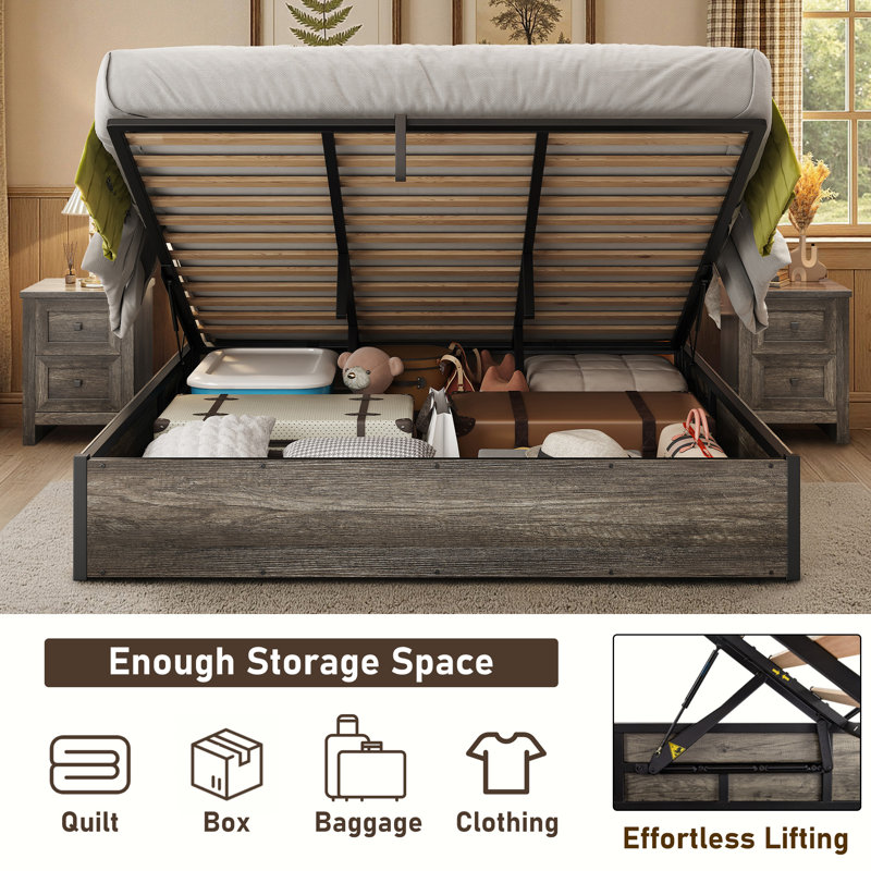 Shila Lift Up Storage Bed, Gray, King