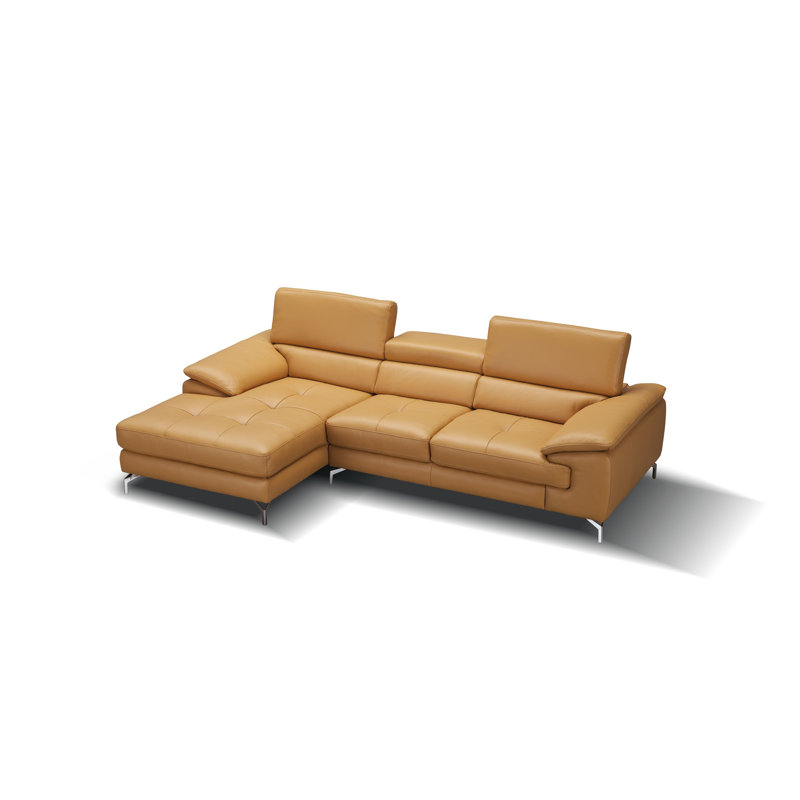 Canapé et méridienne en cuir véritable de 105 po de largeur Grasmere, Cuir véritable rouge, Orienté à gauche (vu de face)