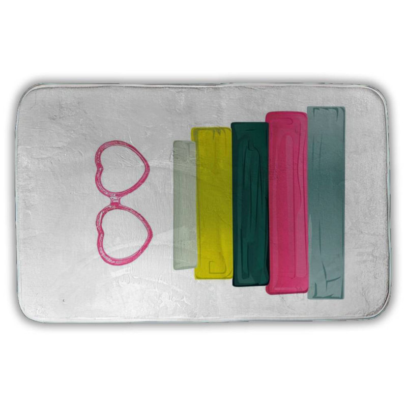 Heart shape glasses with books Bath Mat with Non-Slip Backing - Quick Dry Memory Foam Bathroom Rug - Absorbent - Modern Plush Spa-Style - Machine Washable