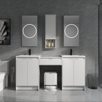 Ensemble de meuble-lavabo 4 pièces avec lavabo en résine et armoire murale