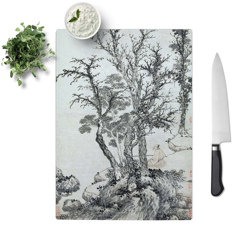 Tempered Glass Autumn Wood Chopping Board, 20 cm W x 28.5 cm L