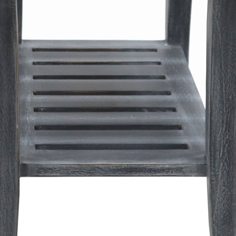 Elegant Weathered Gray Teak Wood Vanity Bench, 20"x13.5"