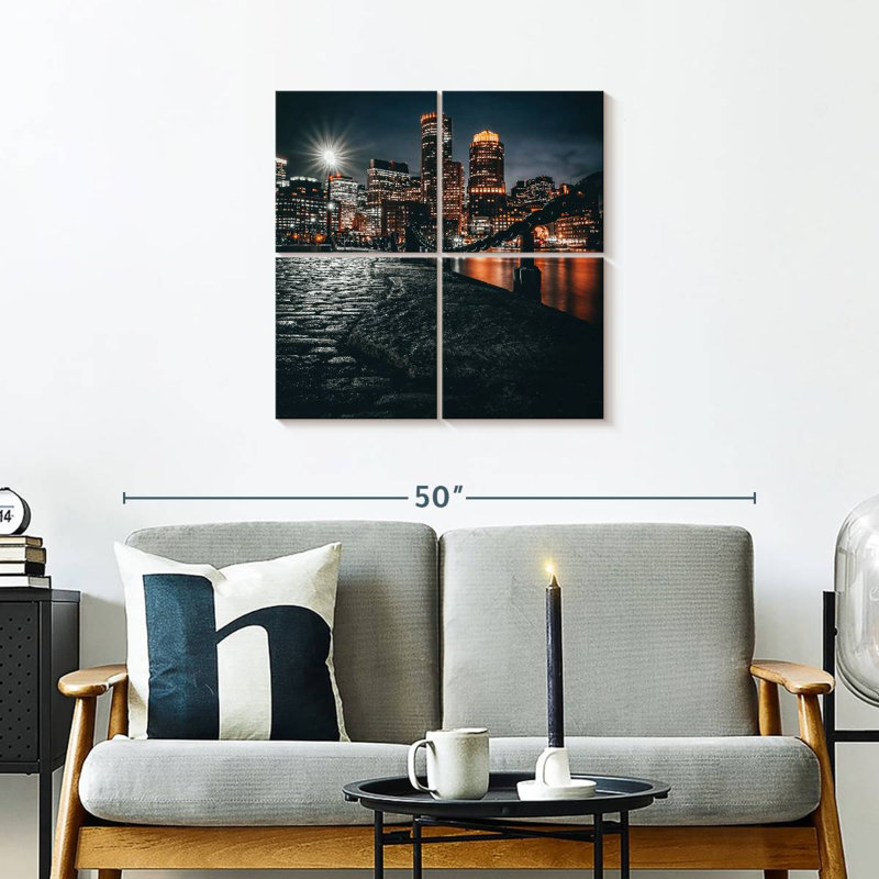 Horizon nocturne de Boston, H 26 po x l 26 po