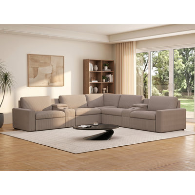 Canapé modulaire inclinable électrique en L Modern Corduroy avec rangement et recharge sans fil
