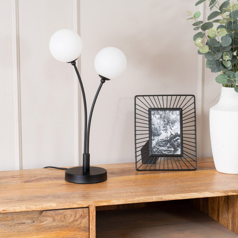Velika 2 Arm Opaque Globe Table Lamp Light, Black