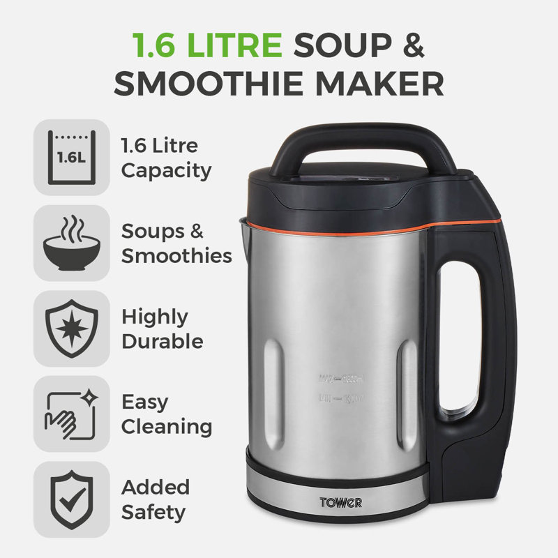 Tower Soup & Smoothie Maker with Intelligent Control System and Stainless Steel Jug 1000W 1.6 Litre
