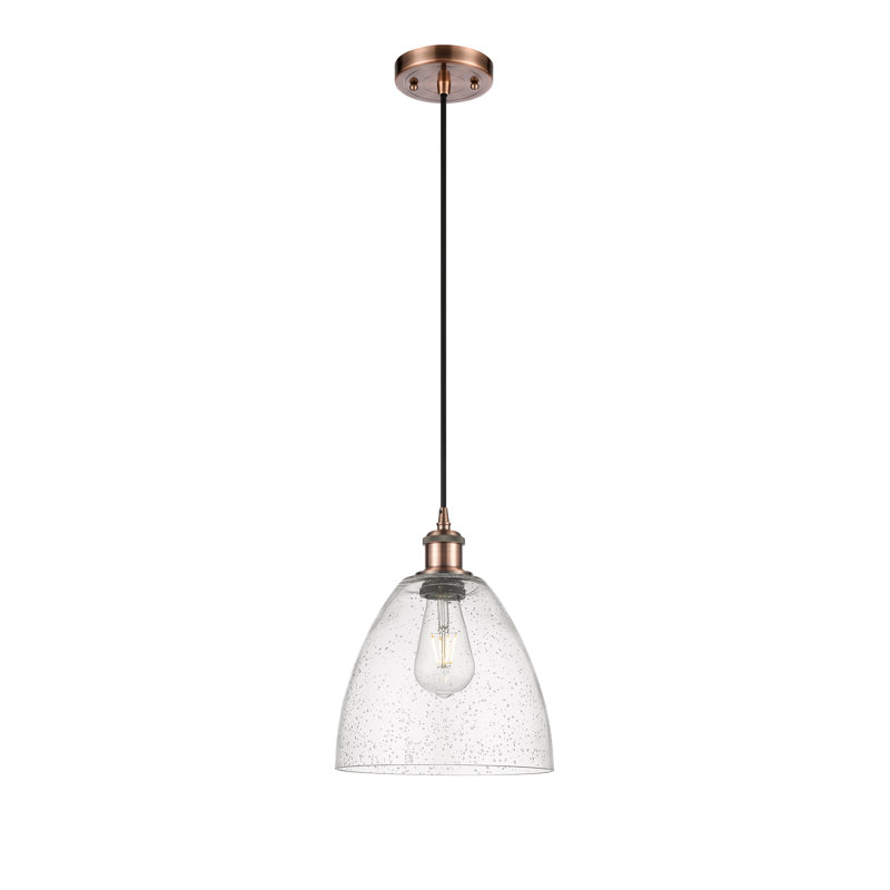 Luminaire suspendu en forme de dôme à 1 lumière Haide, H 13,25 po x l 9 po x P 9 po, Cuivre antique, DEL