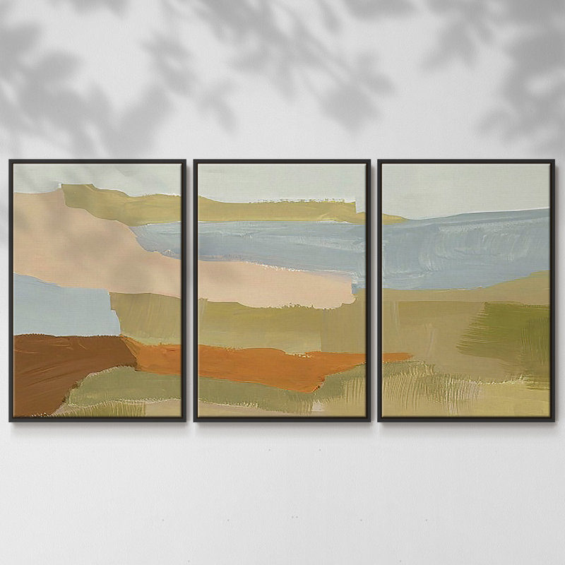 Stacked Landscape IV - Multi Piece Framed Canvas, 40" H x 78" W, Black Framed
